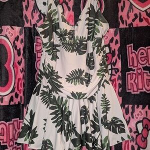SHEIN Green and White Botanical One Piece Swimwear